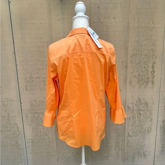 Foxcroft Sherbet No-Iron Women's Blouse w Ruffle Sleeve - Picture 4 of 7